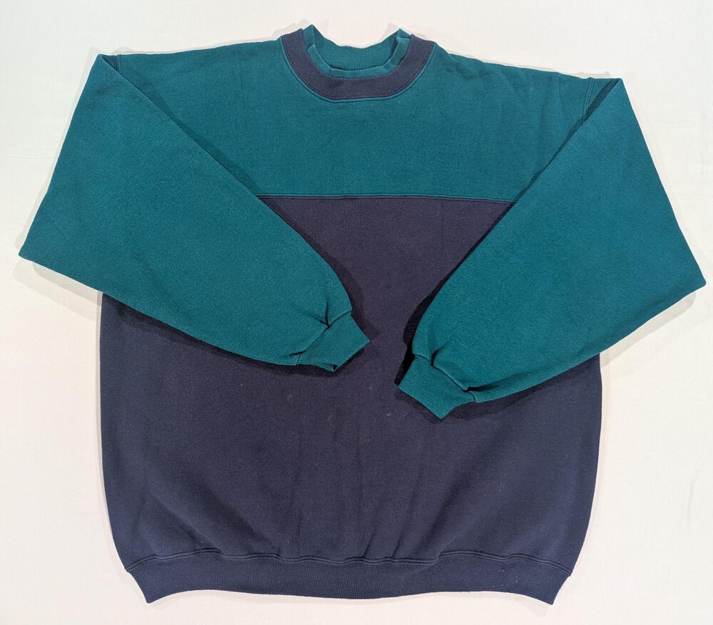 Vintage Hanes Sweatshirt Mens XL Green Colorblock Fleece Pullover USA Crew Neck